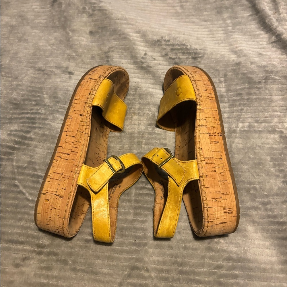 BORN Yellow Cork Platform Sandals